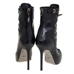 Pre Owned Sergio Rossi Black Lizard Embossed Leather Lace Up  Boots Size 38