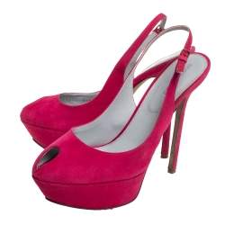 Sergio Rossi Pink Suede Cachet Peep Toe Platform Slingback Sandals Size 39