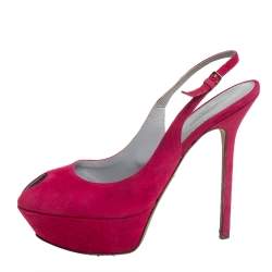 Sergio Rossi Pink Suede Cachet Peep Toe Platform Slingback Sandals Size 39