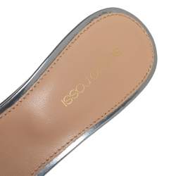 Pre Owned صندل سيرجيو روسي نعل سميك كعب روكي ترسور سويدي مزخرف كريستال رمادي ميتالك مقاس 38.5