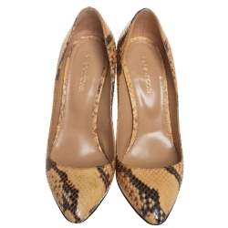 Pre Owned Sergio Rossi Beige/Brown Python Leather Pumps Size 37