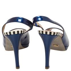 Pre Owned Sergio Rossi Blue Patent Leather Peep Toe Slingback Sandals Size 36