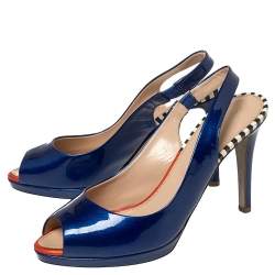 Pre Owned Sergio Rossi Blue Patent Leather Peep Toe Slingback Sandals Size 36