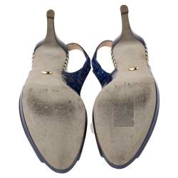 Pre Owned Sergio Rossi Blue Patent Leather Peep Toe Slingback Sandals Size 36
