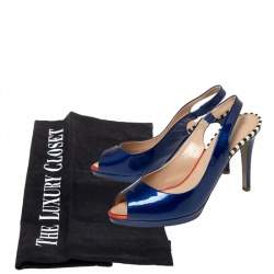 Pre Owned Sergio Rossi Blue Patent Leather Peep Toe Slingback Sandals Size 36