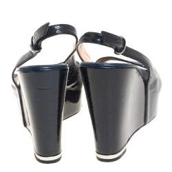 Pre Owned صندل سيرجيو روسي جلد أسود لامع كعب روكي نعل سميك بحزام للكاحل مقاس 39.5