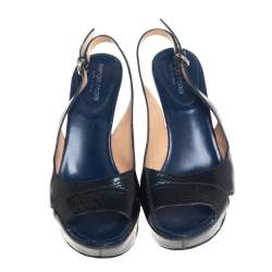 Pre Owned صندل سيرجيو روسي جلد أسود لامع كعب روكي نعل سميك بحزام للكاحل مقاس 39.5