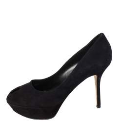 Sergio Rossi Navy Blue Suede Peep Toe Platform Pumps Size 38.5