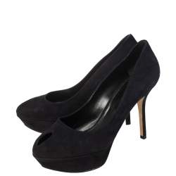 Sergio Rossi Navy Blue Suede Peep Toe Platform Pumps Size 38.5