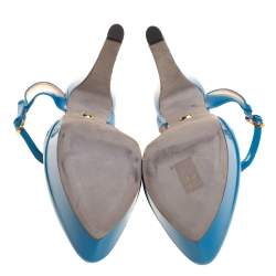 مملوكة مسبقًا Sergio Rossi Blue Patent Leather T-Strap Platform Sandals Size 39