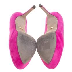 Pre Owned Sergio Rossi Magenta Suede Peep Toe Platform Pumps Size 38.5