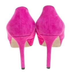 Pre Owned Sergio Rossi Magenta Suede Peep Toe Platform Pumps Size 38.5