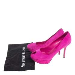 Pre Owned Sergio Rossi Magenta Suede Peep Toe Platform Pumps Size 38.5