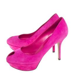 Pre Owned Sergio Rossi Magenta Suede Peep Toe Platform Pumps Size 38.5