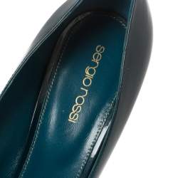 Pre Owned Sergio Rossi Blue Patent Leather Peep Toe Platform Pumps Size 39
