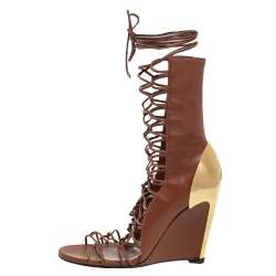 مملوكة مسبقًا صندل سيرجيو روسي غلادياتور جلد بني مقاس 36.5