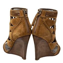 Sergio Rossi Brown Laser Cut Suede Open Toe Booties Size 36