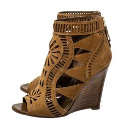 Sergio Rossi Brown Laser Cut Suede Open Toe Booties Size 36