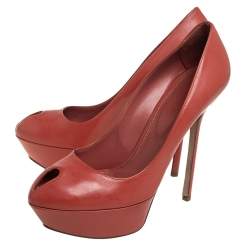 مملوكة مسبقًا حذاء كعب عالي سيرجيو روسي نعل سميك مقدمة مفتوحة جلد بني مقاس 39