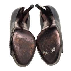 Pre Owned Sergio Rossi Grey Python Leather Peep Toe Pumps Size 37.5