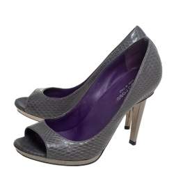 Pre Owned Sergio Rossi Grey Python Leather Peep Toe Pumps Size 37.5