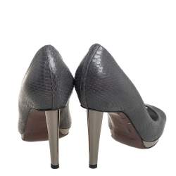 Pre Owned Sergio Rossi Grey Python Leather Peep Toe Pumps Size 37.5