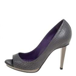 Pre Owned Sergio Rossi Grey Python Leather Peep Toe Pumps Size 37.5