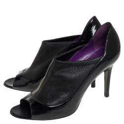 Pre Owned Sergio Rossi Black Leather Peep Toe Booties Size 39