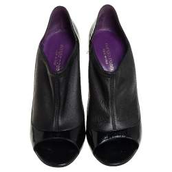 Pre Owned Sergio Rossi Black Leather Peep Toe Booties Size 39