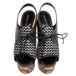 Pre Owned Sergio Rossi Multicolor Braided Leather Platform Lace Up Sandals Size 39