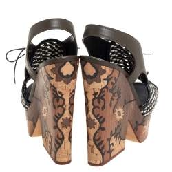 Pre Owned Sergio Rossi Multicolor Braided Leather Platform Lace Up Sandals Size 39