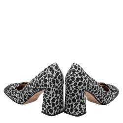 Pre Owned حذاء كعب عالي سيرجيو روسي  SR1 جلد بنقشة الفهد  أسود / فضي غليتر بكعب عريض مقاس 39.5