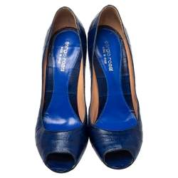 Sergio Rossi Blue Eel Leather Peep Toe Pumps Size 39.5