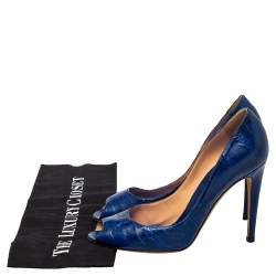 Sergio Rossi Blue Eel Leather Peep Toe Pumps Size 39.5