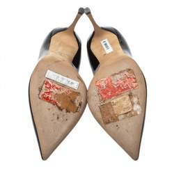 Pre Owned حذاء كعب عالي سيرجيو روسي جلد أسود لامع مقدمة مدببة مقاس 37.5