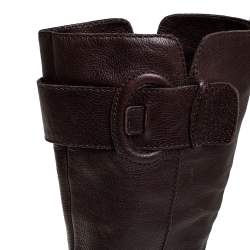 Pre Owned Sergio Rossi Brown Leather Bucke Embellished Mid Calf Boots Size 39.5