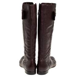 Pre Owned Sergio Rossi Brown Leather Bucke Embellished Mid Calf Boots Size 39.5