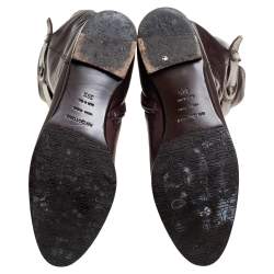 Pre Owned Sergio Rossi Brown Leather Bucke Embellished Mid Calf Boots Size 39.5