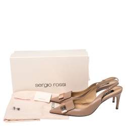 Pre Owned صندل سيرجيو روسي SR1 جلد بيج بحزام للكاحل مقاس 38.5