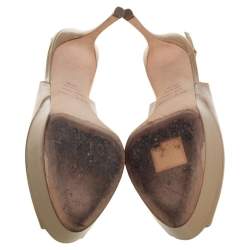 Pre Owned صندل سيرجيو روسي فتحة كعب مقدمة مفتوحة نعل سميك جلد لامع بيج مقاس 36.5