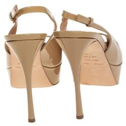 Pre Owned صندل سيرجيو روسي فتحة كعب مقدمة مفتوحة نعل سميك جلد لامع بيج مقاس 36.5