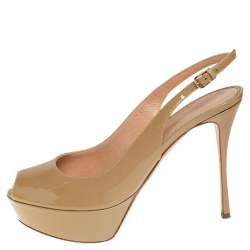 Pre Owned صندل سيرجيو روسي فتحة كعب مقدمة مفتوحة نعل سميك جلد لامع بيج مقاس 36.5