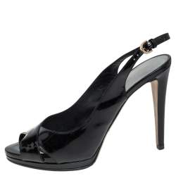 Pre Owned صندل سيرجيو روسي جلد لامع أسود فتحة كعب نعل سميك مقاس 39  