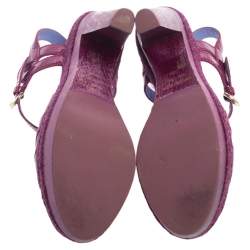 Sergio Rossi Purple Patent Leather Wooden Platform And Heel Ankle Strap Sandals Size 36