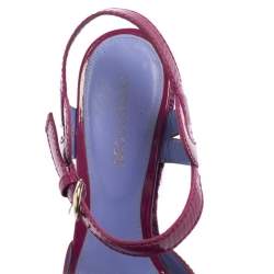 Sergio Rossi Purple Patent Leather Wooden Platform And Heel Ankle Strap Sandals Size 36
