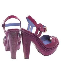 Sergio Rossi Purple Patent Leather Wooden Platform And Heel Ankle Strap Sandals Size 36