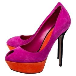 Sergio Rossi Purple/Orange Suede Peep Toe Pumps Size 37.5