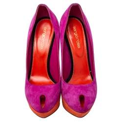 Sergio Rossi Purple/Orange Suede Peep Toe Pumps Size 37.5