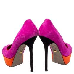 Sergio Rossi Purple/Orange Suede Peep Toe Pumps Size 37.5