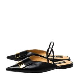 Pre Owned Sergior Rossi Black Leather Slingback Flat Mules Size 40
